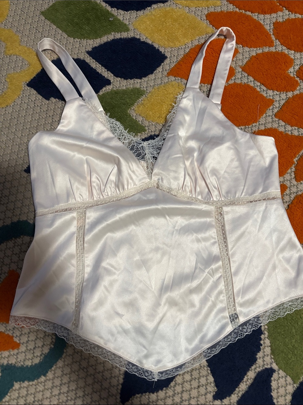 Reformation Heartloom Ivory Satin Lace-Trim Camisole NEW
